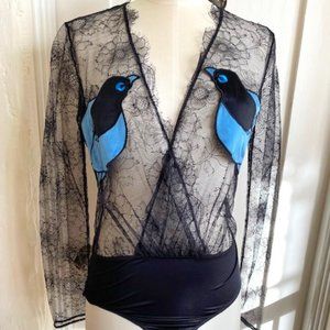 Stunning Morgan Lane Lovebird Jacana Bodysuit Black Lace Bodysuit Size Medium